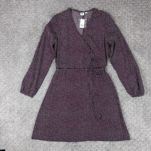 Gap Dress Womens Six Wrap Mini Side Button Polka Dot V Neck Long Sleeve Red